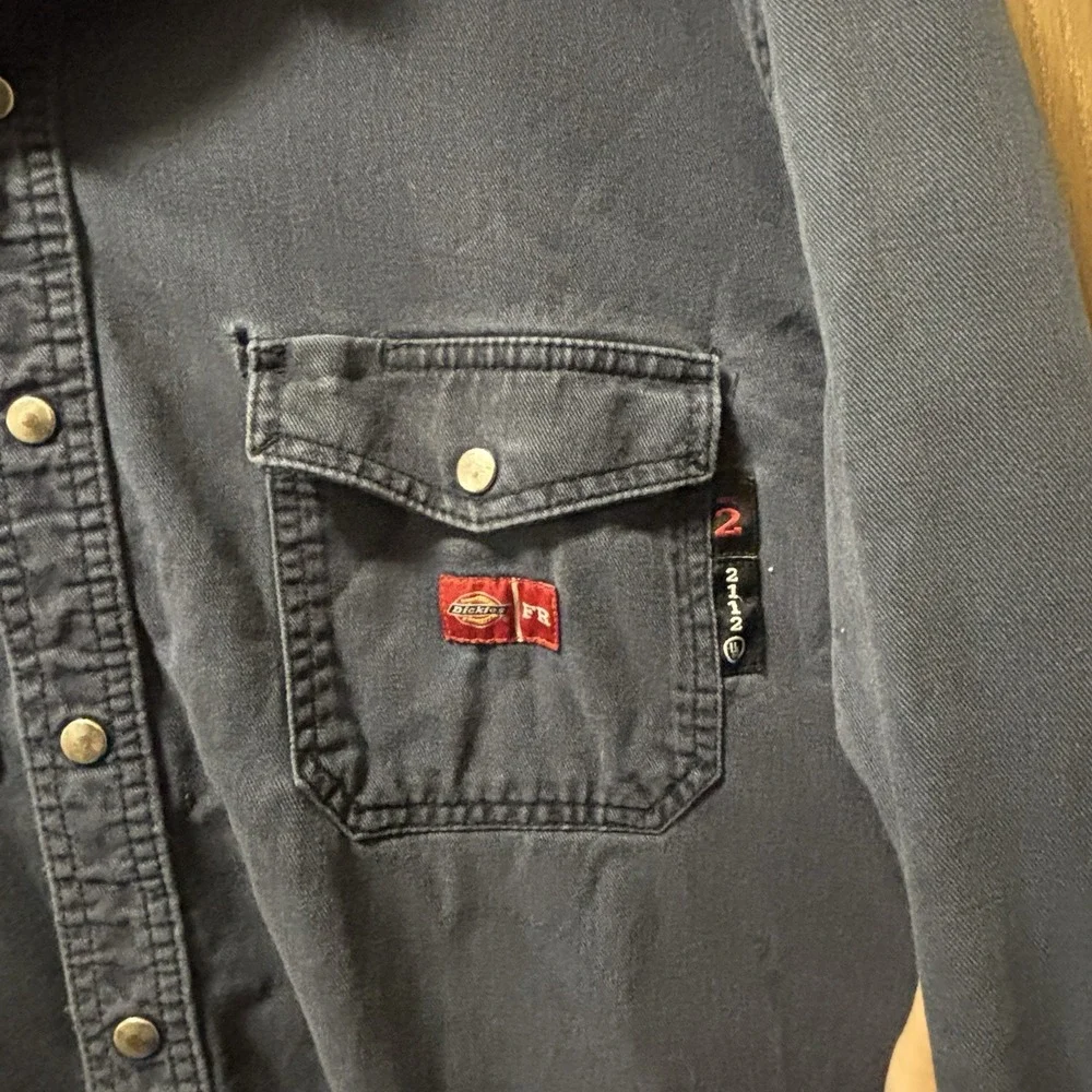 Dickies Shirt Mens 2X Large Blue FR Flame Resistant Long Sleeve Button Up - Picture 5 of 6